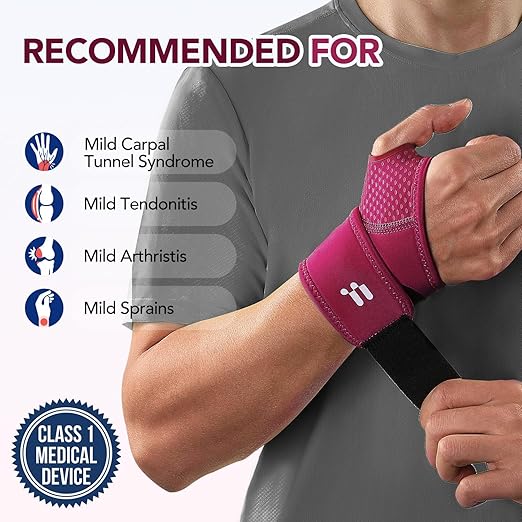 Wrist Brace with Soft Thumb Opening for Mild Carpal Tunnel Relief Tendonitis Arthritis Sprains (Not for Thumb), Compression Wrist Brace for Right Hand, Adjustable Wrist Support Wrap, 1 Unit