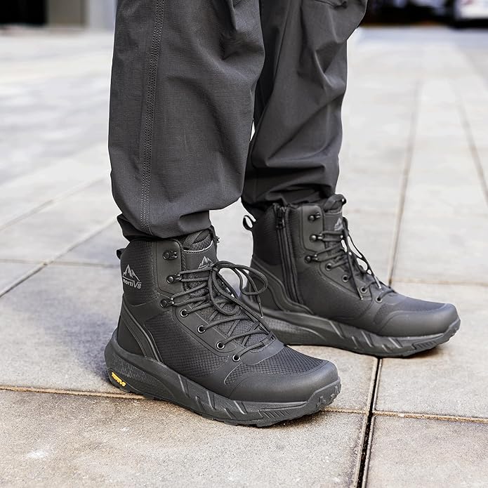 NORTIV 8 Men's Military Tactical Boot Lightweight Comfortable Boots for Work All Day Side Zipper Motorcycle Combat Hiking Boots Metrostrike(8-9 Inches)