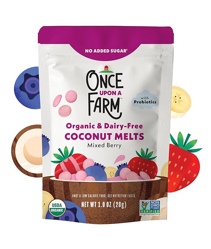 Once Upon A Farm Mixed Berry Coconut Melts with Probiotics, Organic, Dairy Free, 1 Ounces (Pack Of 8)