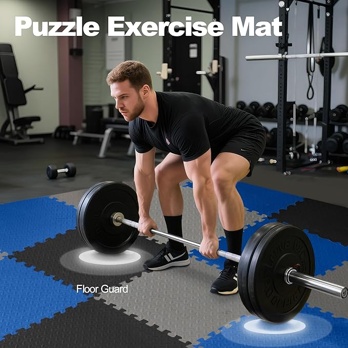 Puzzle Exercise Gym Flooring Mat, 3/4" Thick High-Density EVA Interlocking Tiles Workout Mat for Home Gym, Fitness Equipment, MMA, Gymnastics, 6-Piece Shock-Absorbing Exercise Mat (24 Sq Ft)