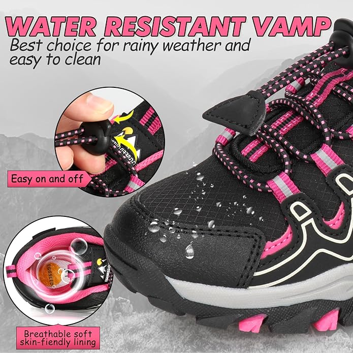 UOVO Boys Girls Hiking Shoes Kids Waterproof Running Trail Fashion Sneakers Breathable Lightweight Non-Slip Outdoor Walking Sports Shoe(Little/Big Kids)