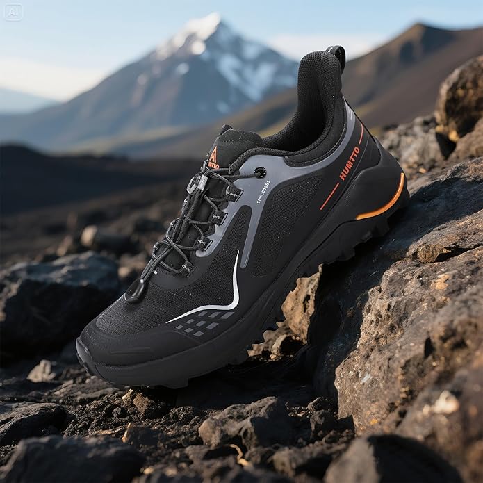 HUMTTO Men's Quick Laces Hiking Sneaker Lightweight Breathable Walking Outdoors Trail Running Shoes
