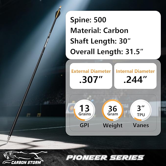 SUNYA 12-Pack 30 Inch Carbon Arrows Spine 500 or 400 for 40-60 LBS Bows｜Switch to Recurve/Compound Modes, Anti-Loose O-Ring & TPU Vanes for Hunting/Target Practice