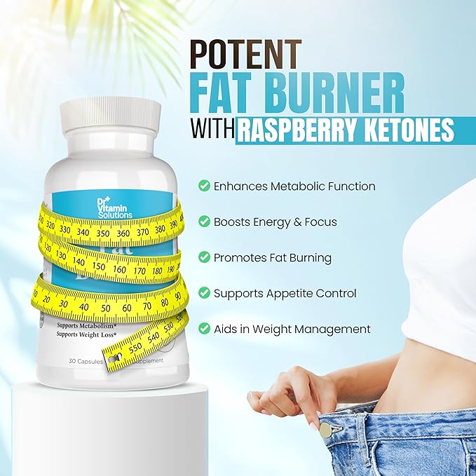 DR VITAMIN SOLUTIONS Fat Burner for Women with GLP-1 Support - Weight Loss Supplements with Raspberry Ketone Powder, Green Tea, Kelp - Natural Weight Loss Pills for Women & Men - 30 Diet Pills
