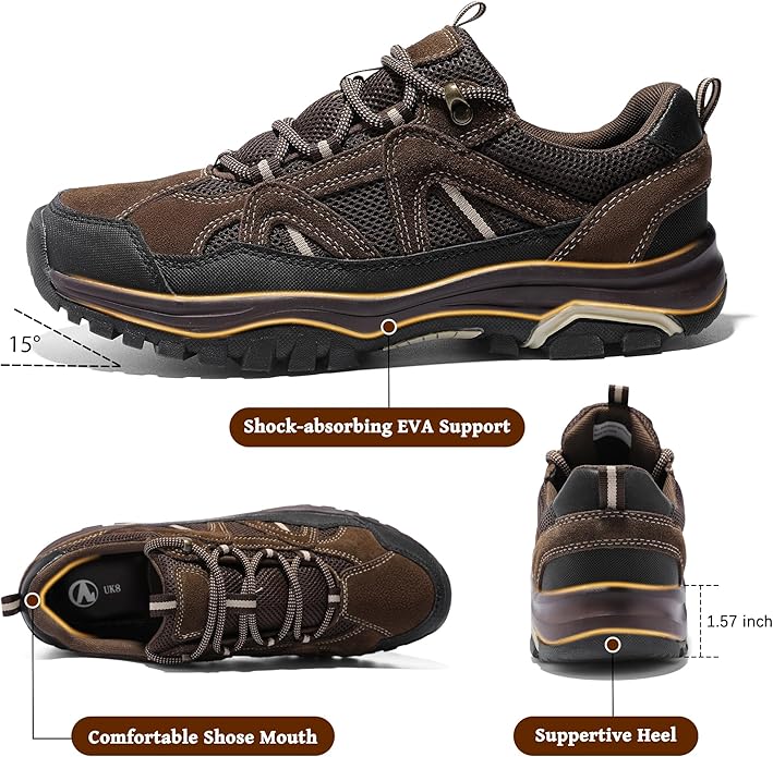 MIXIN Mens Hiking Shoes Lightweight Breathable Anti-Slip Low Top Trainers for Trekking Trailing Outdoor Camping Walking