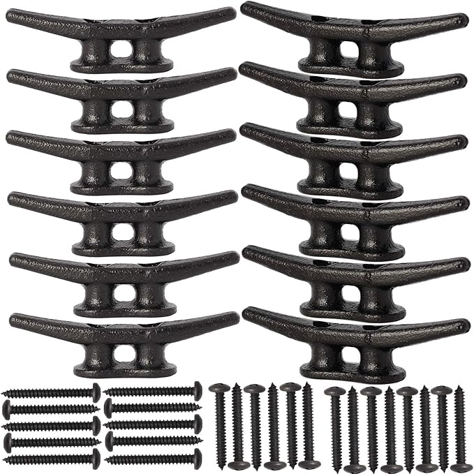 4 inch Dock Cleats 4/6/8/12/16/20/24 Pack,Boat Dock Cleats Rope Cleat Marine Cleats Iron Boat Cleats with Hardware ldeal for Deck,Nautical Decor,Cleats for Boat Dock,Boat Tie Down Cleats