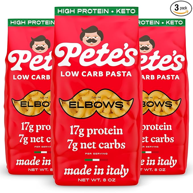 17g High Protein Elbow Macaroni Pasta | 7g Low Carb Keto Pasta | Healthy, Italian Pasta From Italy | 3-Pack, 8oz - Pete's Pasta