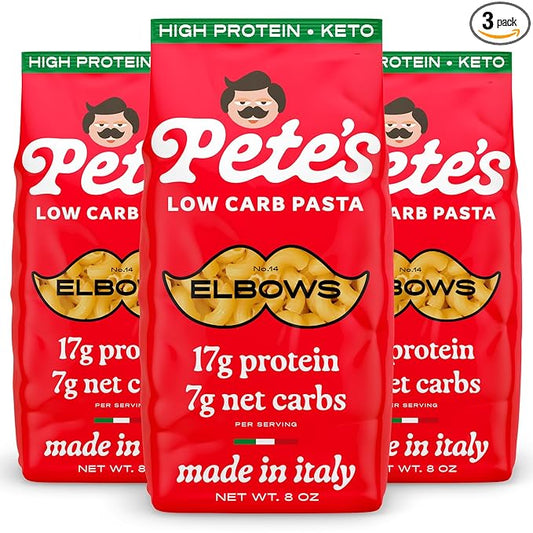 17g High Protein Elbow Macaroni Pasta | 7g Low Carb Keto Pasta | Healthy, Italian Pasta From Italy | 3-Pack, 8oz - Pete's Pasta