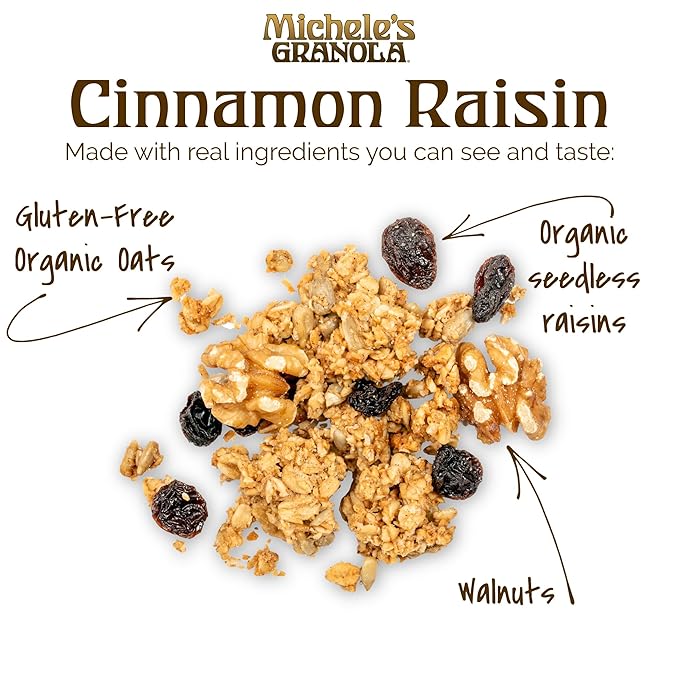 Michele's Granola - Cinnamon Raisin - Handmade Non-GMO Whole Grain Oats - Free of Gluten, Soy, Wheat, & Dairy
