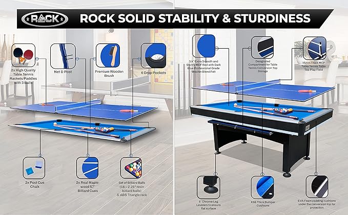 RACK Scorpius 7-Foot Multi Game Billiard/Pool with Table Tennis - The Ultimate Entertainment for Friends and Family!