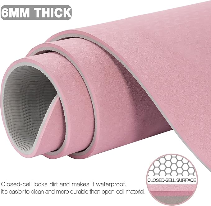 Large Yoga Mat for Men and Women 1/4 & 2/5 Inch Extra Thick TPE Fitness Mat for Home Gym Workout, Non-Slip, Eco Friendly Exercise Mat for Yoga, Pilates, Stretching, Meditation