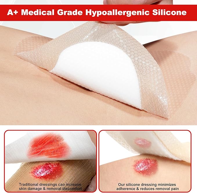 7"x7" (Pack of 5) Wound Silicone Sacral Foam Dressing - Sacrum Foam Adhesive with Border - Waterproof Absorbent Breathable Bed Sore Pressure Pads