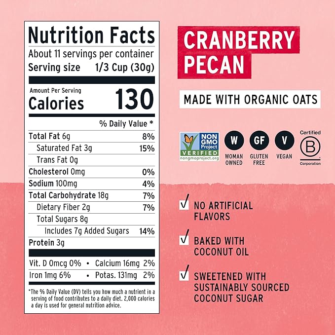 Purely Elizabeth, Cranberry Pecan, Ancient Grain Granola, Gluten-Free, Non-GMO, 12 Oz Bags (Pack of 3)
