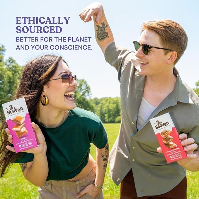 7th Heaven, Vegan Oat Milk Chocolate Bars (3.5oz Full Size Candy Bars - 4 Packs) - Perfect for Easter Candy, Plant Based Dairy Free Chocolate with Peanut Butter Filling, Fair Trade Cocoa & Coconut Oil, Kosher Parve