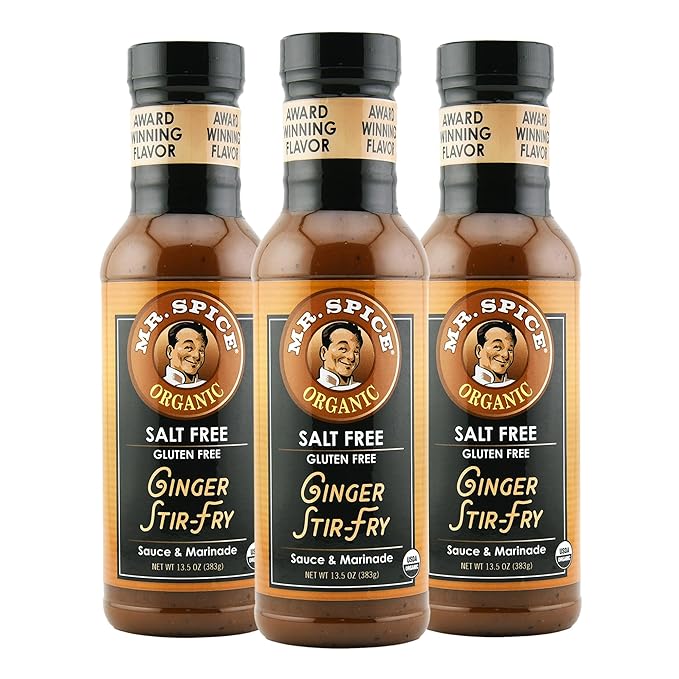 Mr. Spice Salt Free Award-Winning Taste Ginger Stir Fry Sauce | Low Sodium Sauce | Organic | No Salt | Gluten Free | Low Calorie | 13.5 Ounce (3 Pack)