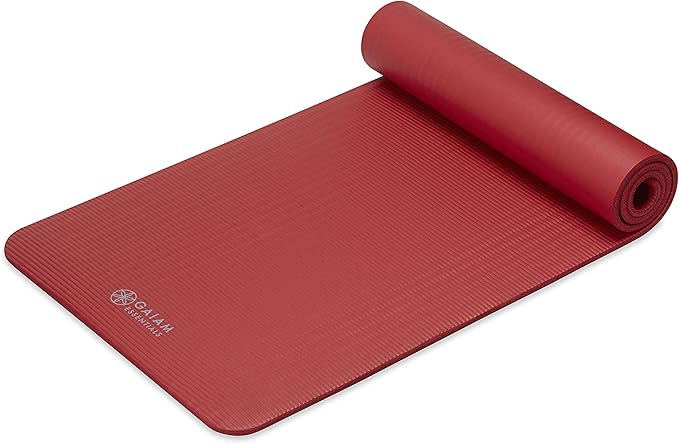 Gaiam Essentials Thick Yoga Mat Fitness & Exercise Mat with Easy-Cinch Yoga Mat Carrier Strap, 72"L x 24"W x 2/5 Inch Thick