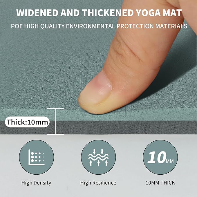 10mm Large Yoga Mat (6'x 4') - Extra Long and Wide 72 x 48 x 0.4 inches, Non-Slip POE Fitness Mat, Eco-Friendly, Thick Wide Exercise Mat for Home Workouts,Ideal for Yoga and Pilates.