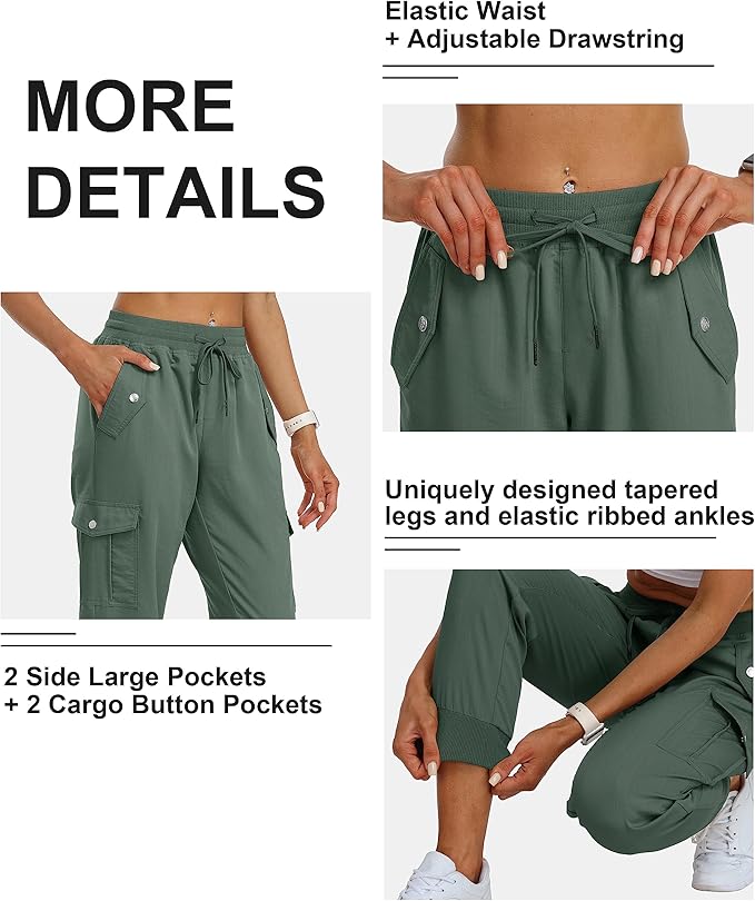 MoFiz Women's Outdoor Cargo Pants Lightweight Joggers Elastic Waist Athletic Hiking Sweatpants Casual Travel Pant with Pocket