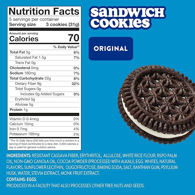 HighKey Sugar Free Sandwich Cookies - Low Calorie, Keto-Friendly Snack With Zero Sugar and Gluten Free - 30 Count