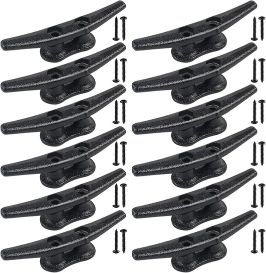 Boat Cleats 4Inch,Hot Dip Galvanized Cast Iron Dock Cleats,Electrophoretic Coated Black Dock Cleats,Rope Cleats Boat Dock Cleats for Marine Deck or Nautical Decor,Hardware Included (4/5/6/10/12Pack)