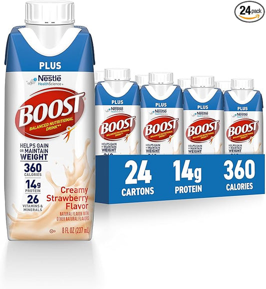 BOOST Plus Nutritional Drink, Creamy Strawberry, 8 Fl Oz (Pack of 24)