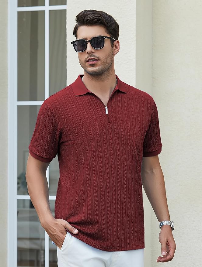 Esabel.C Golf Shirts for Men Dry Fit Performance Short Sleeve Print Moisture Wicking Collared Shirt