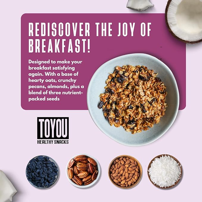 ToYou Snacks Granola, Fruit and Granola Cereal, | Oatmeal Raisin Crumble - 12 Ounce (Pack of 1) | Gluten Free, Plant Based, Vegan, Healthy Snacks for Adults and Kids, Breakfast Cereal with Protein and Fiber