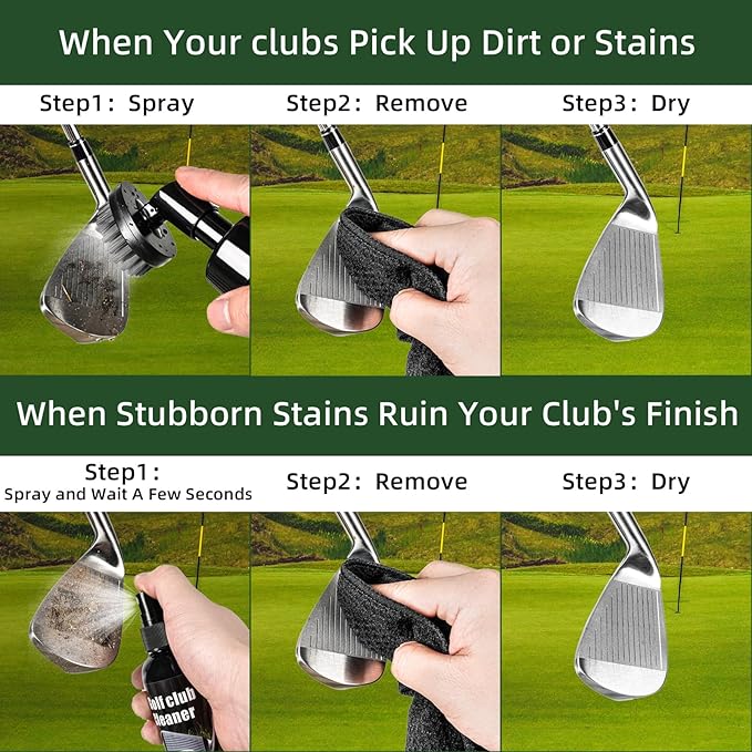 Golf Club Care Kit - Clean, Polish and Restore Irons, Drivers, Putters -Remove Rust, Scratches & Restore Tackiness | Includes Golf Club Cleaner, Polish, Grip Cleaner, Magnetic Towel & Golf Club Brush