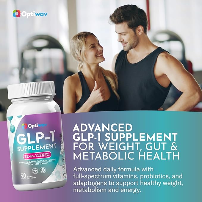 GLP-1 Supplement for Weight Loss - 32-in-1 GLP1 Booster with Probiotics for Women & Men - Natural Daily Oral Support to Boost Fat Burn Metabolism & Gut Health - Vegan Gluten Free Sugar Free