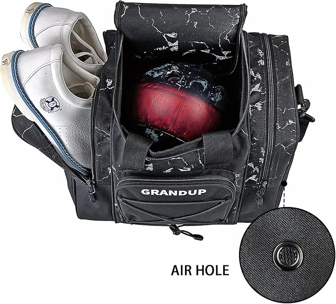 GRANDUP Bowling Ball Bag for Single Ball - Black Bowling accessories Ball Tote Bag Bowling Bag with Padded Ball Holder - Fits Bowling Shoes Up to Mens Size 14
