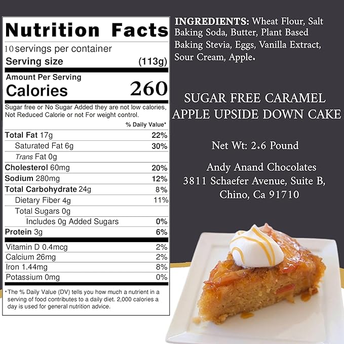 Andy Anand Sugar Free Caramel Apple Upside Down Cake, Unique Flavor, Decadent Guilt Free, Traditional Recipe Low Carb, Keto Friendly, All Natural Amazingly Delicious Taste Diabetic Friendly (2.6 lb)