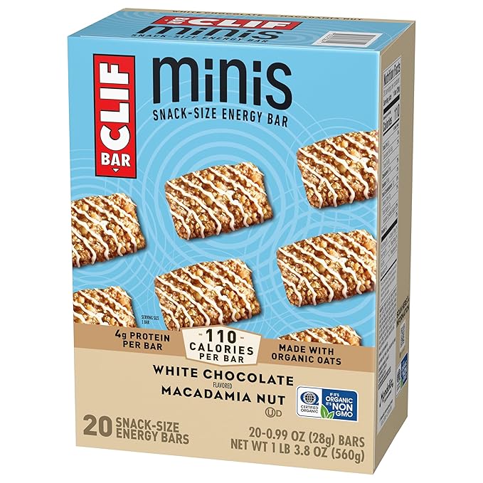 CLIF BAR Minis - White Chocolate Macadamia Nut Flavor - Made with Organic Oats - 4g Protein - Non-GMO - Plant Based - Snack-Size Energy Bars - 0.99 oz. (20 Pack)