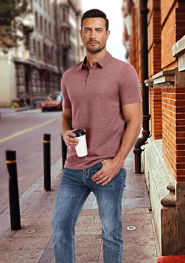 PEGENO Mens Polo Shirts Short Sleeve Casual Cotton Golf Shirts Performance Polo Shirts for Men