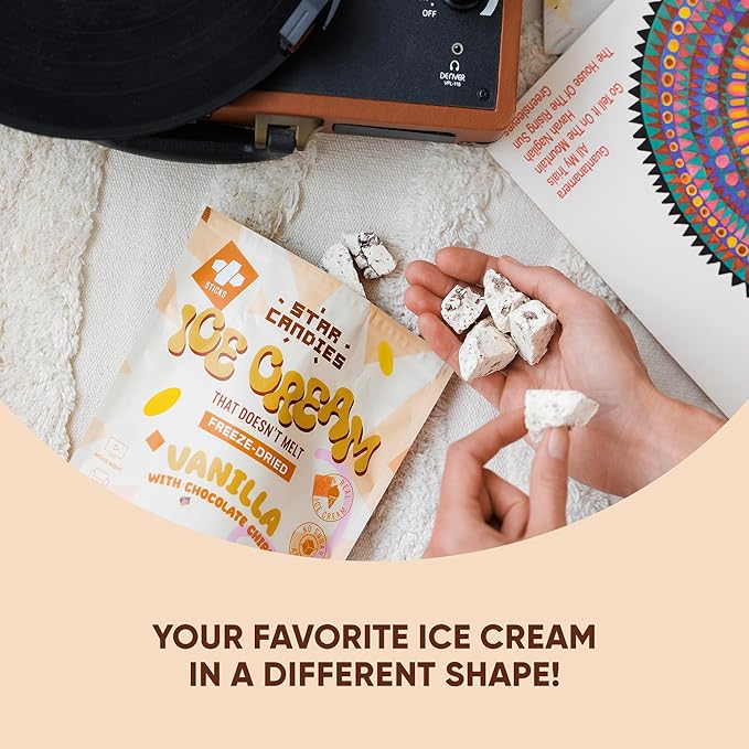 Star Candies Freeze Dried Ice Cream Vanilla Chocolate Pieces | No Melting Freeze Dried Candy | Crunchy & Delicious Camping Food | Premium Astronaut Ice Cream | No Added Sugar | (7.5 oz; 3 pack)