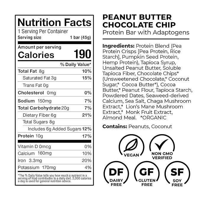 Laird Superfood Functional Protein Bars – Protein Bar but Better with Real Ingredients, Functional Mushrooms 10g Plant-Based Protein, 6g Fiber - Non-GMO - 5 Flavor Variety Pack, 10 Count (Pack of 1)