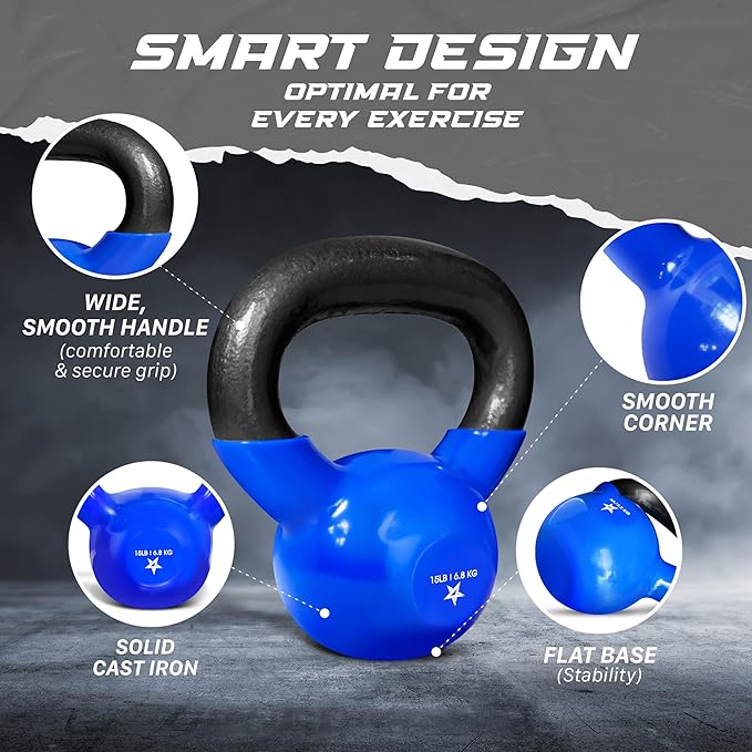 Yes4All 5-100 LB Kettlebells Vinyl Coated Cast Iron for Dumbbell Weights Exercises, Gym, Fitness, Full Body Workout Equipment Push up, Grip and Strength Training
