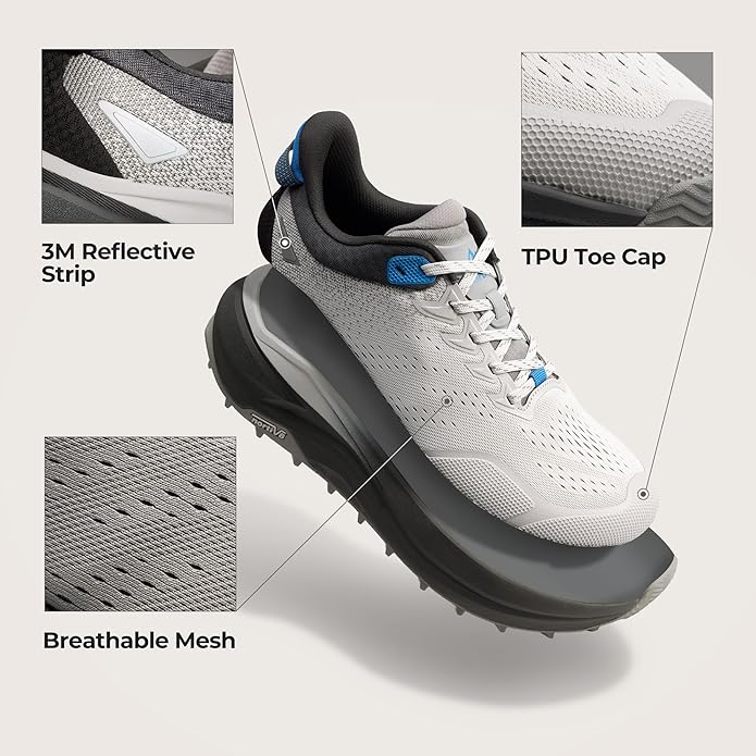NORTIV 8 Men's Wide Toe Box Trail Running Shoes Cushion Walking Barefoot Tennis Workout Gym Cross Training Shoe Fashion Sneakers for Plantar Fasciitis Bunion