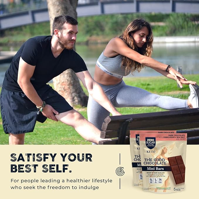 THE GOOD CHOCOLATE - Mini Himalayan Salt Chocolate Bars with Zero Sugar & Lower Net Carb - Keto Chocolate Bar Offers Lower Calorie Chocolate Candy - All Natural Non-GMO (Pack of 10)