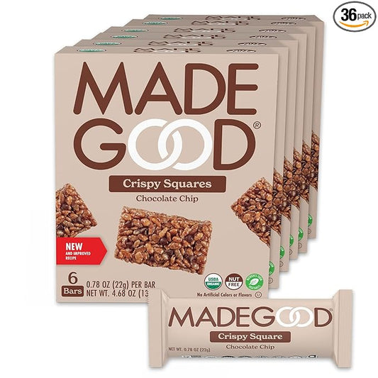 MadeGood Crispy Squares, Chocolate Chip (36 Count) Gluten Free Snacks