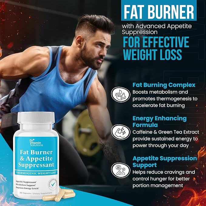DR VITAMIN SOLUTIONS Fat Burner for Women & Men - Appetite Suppressant for Weight Loss - Pills w/Metabolism Booster Thermogenic Weight Loss Supplement - Chromium, Caffeine & Green Tea - 30 Ct.