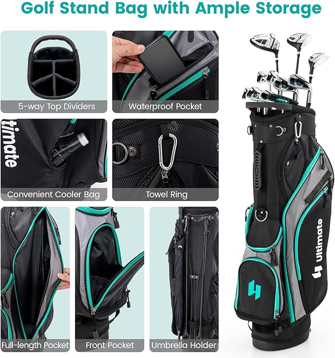 ULTIMATE Men's Complete Golf Club Set – Right-Handed, 9/11-Piece Full Set Including 460cc #1 Driver, #3 Fairway Wood, Hybrid, #6, #7, #8, #9, #P Irons, and a Precision Putter