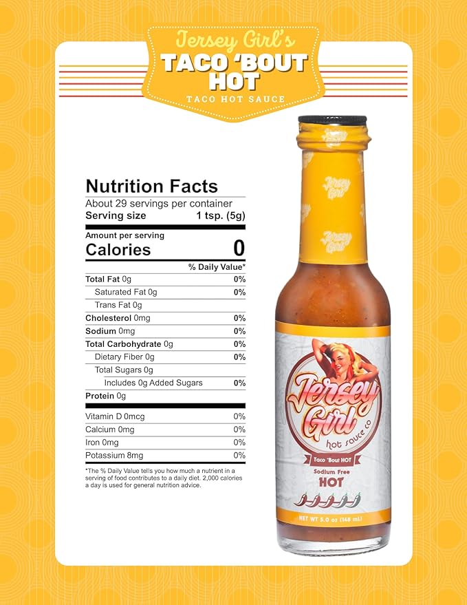 Jersey Girl Taco 'Bout Hot Sauce - No Added Salt, Naturally Sodium Free, Gluten Free, Keto Friendly, Ghost, Jalapeno & Habanero Pepper Sauce - 5oz