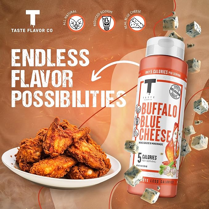 Taste Flavor Co. Wing Sauce and Marinade, Great Tasting, Keto Friendly, Low-Calorie Sauce (Buffalo Blue Cheese)