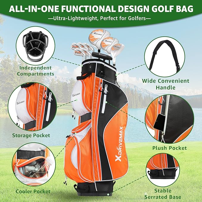 10 Pieces Complete Mens Womens Golf Clubs Set Right Hand for Men Women Includes Stand Bag with Rain Hood, 1#Driver 3#Wood #5 Hybrid,with 3 Head Covers, 6# 7# 8# 9# PW# Irons and Putter