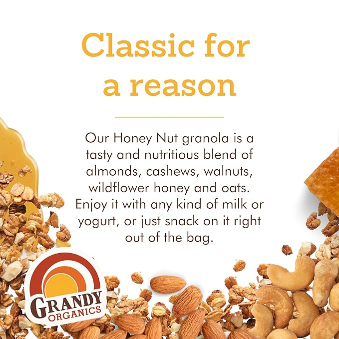 Grandy Organics Honey Nut Granola, 10 Pound Bulk Bag, Certified Organic, Gluten Free, Non-GMO, Kosher, Plant Based Protein Granola