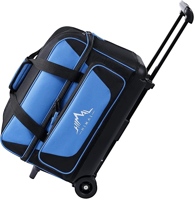 Double Roller 2 Ball Bowling Bag with Separate Shoe Compartment for Bowling Shoes (Up To US Mens Size 15) and Oversized Accessory Pocket, Retractable Handle - Extends to 40"