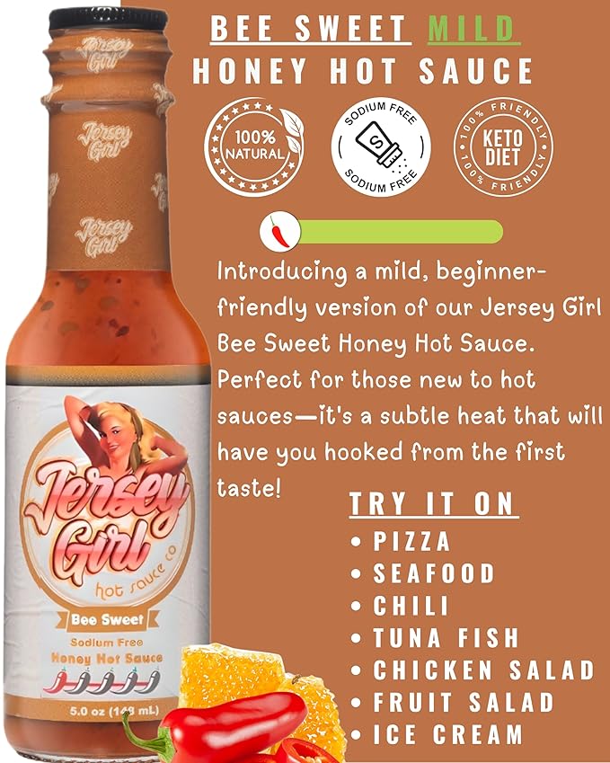 Jersey Girl Bee Sweet (New Mild Heat) Hot Sauce | Gluten-Free, Sodium-Free | 5oz Healthy, No Added Salt