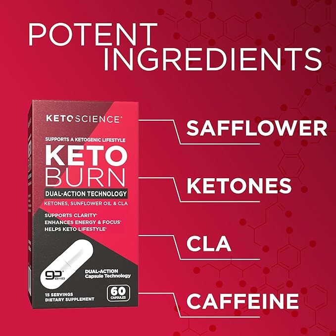 Keto Science Keto Burn Capsules, Exogenous Ketone, Dual-Action with BHB & EGCG, Ketones for Hydration, Keto BHB, Weight Support, Energy, Focus & Ketosis, 60 Capsules, 15 Servings