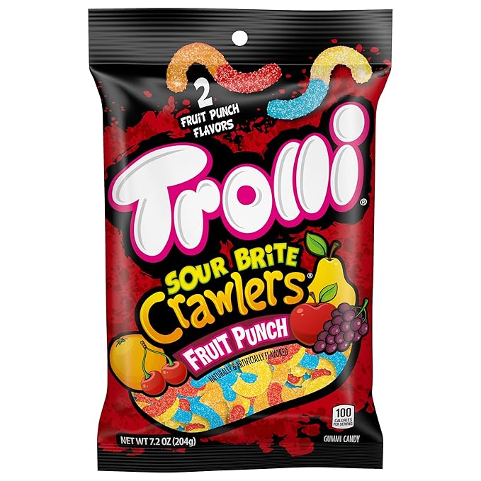 Trolli Sour Brite Crawlers, Candy, Fruit Punch, Sweet and Sour, Gummy Worms, 7.2 oz