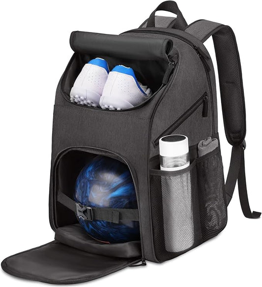 Bosynoy Bowling Backpack, Bowling Ball Bag Totes for Single Ball with Shoe Compartment & Foam Padded, Fits Shoes Up to US Mens Size 16, Grey